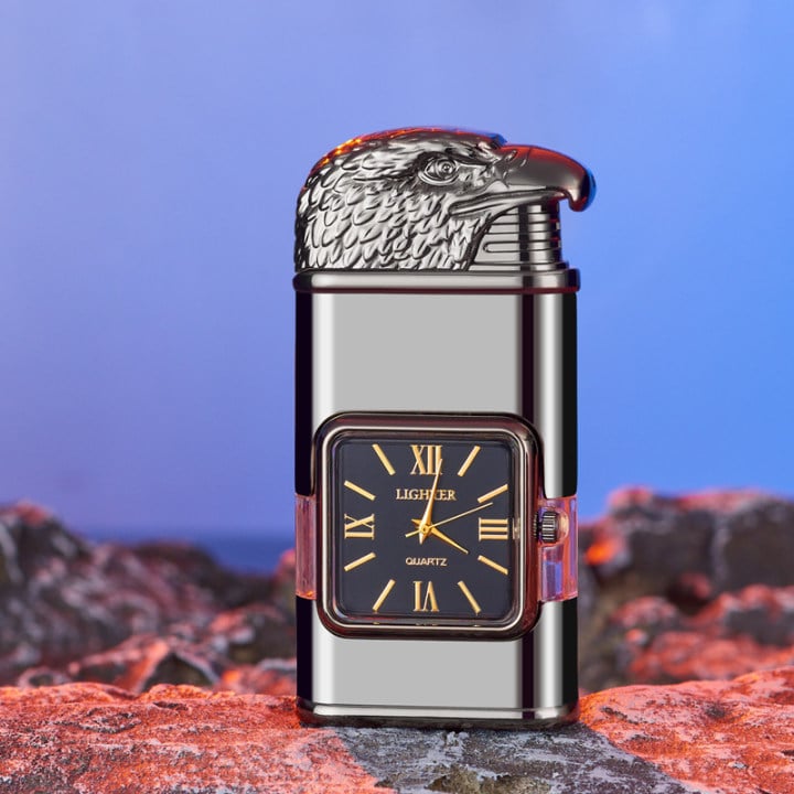 Butane Lighter Refillable Dual Flame Quartz Watch