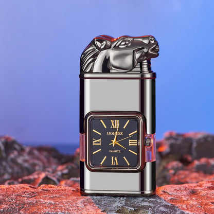 Butane Lighter Refillable Dual Flame Quartz Watch