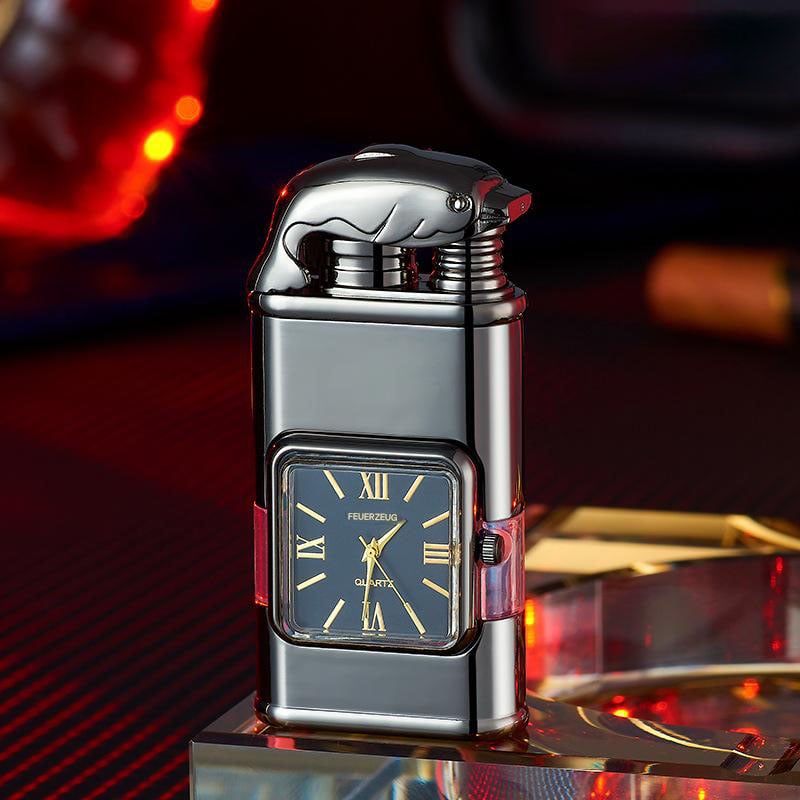 Butane Lighter Refillable Dual Flame Quartz Watch