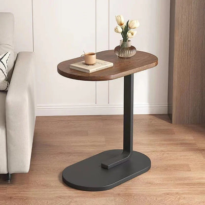 C-Shaped Side Table Space-Saving Wood Top & Steel Leg