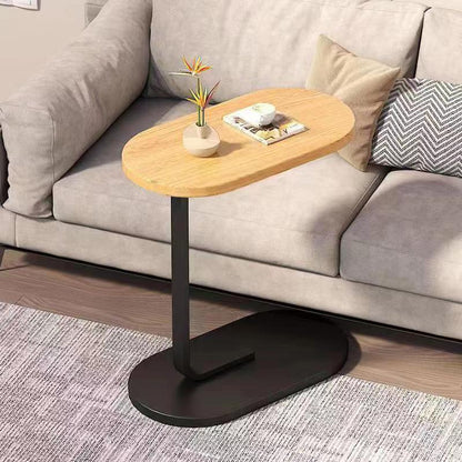 C-Shaped Side Table Space-Saving Wood Top & Steel Leg