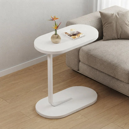 C-Shaped Side Table Space-Saving Wood Top & Steel Leg