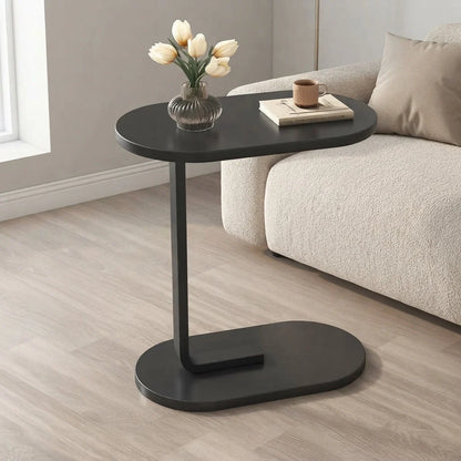 C-Shaped Side Table Space-Saving Wood Top & Steel Leg