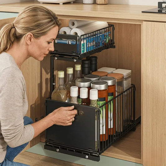 Cabinet Organizer Two-Tier Pull-Out Powder-Coated Carbon Steel