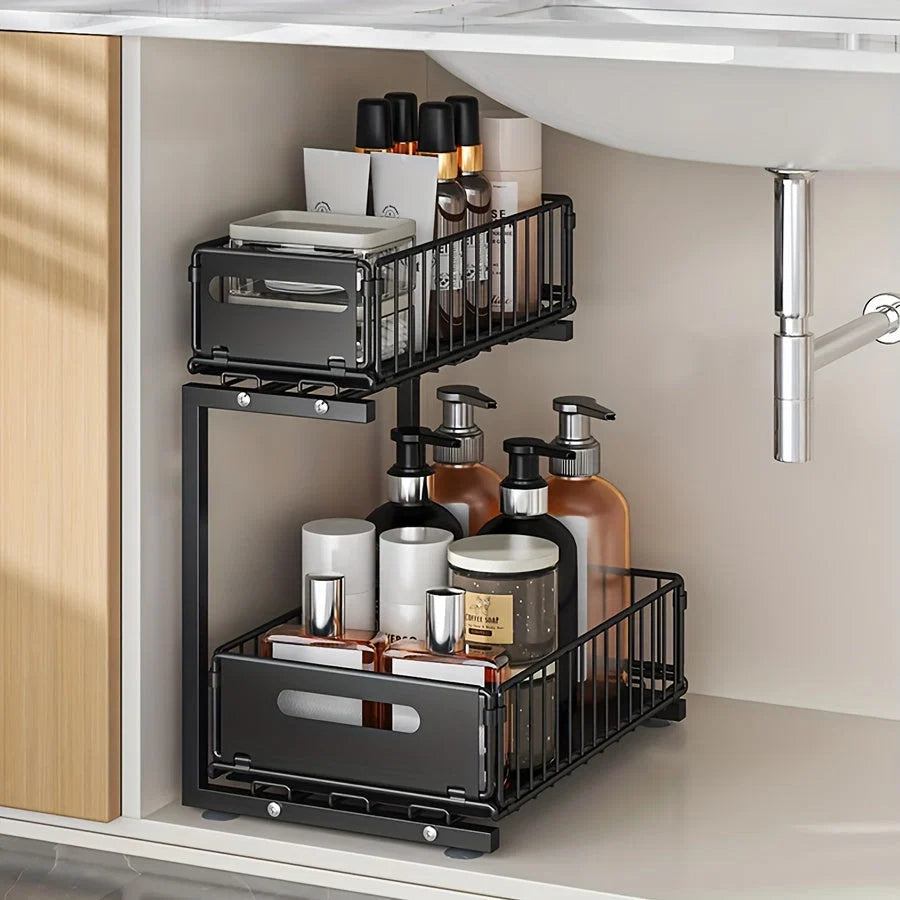 Cabinet Organizer Two-Tier Pull-Out Powder-Coated Carbon Steel