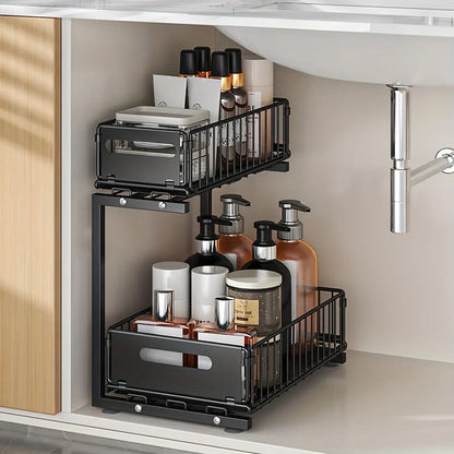 Cabinet Organizer Two-Tier Pull-Out Powder-Coated Carbon Steel