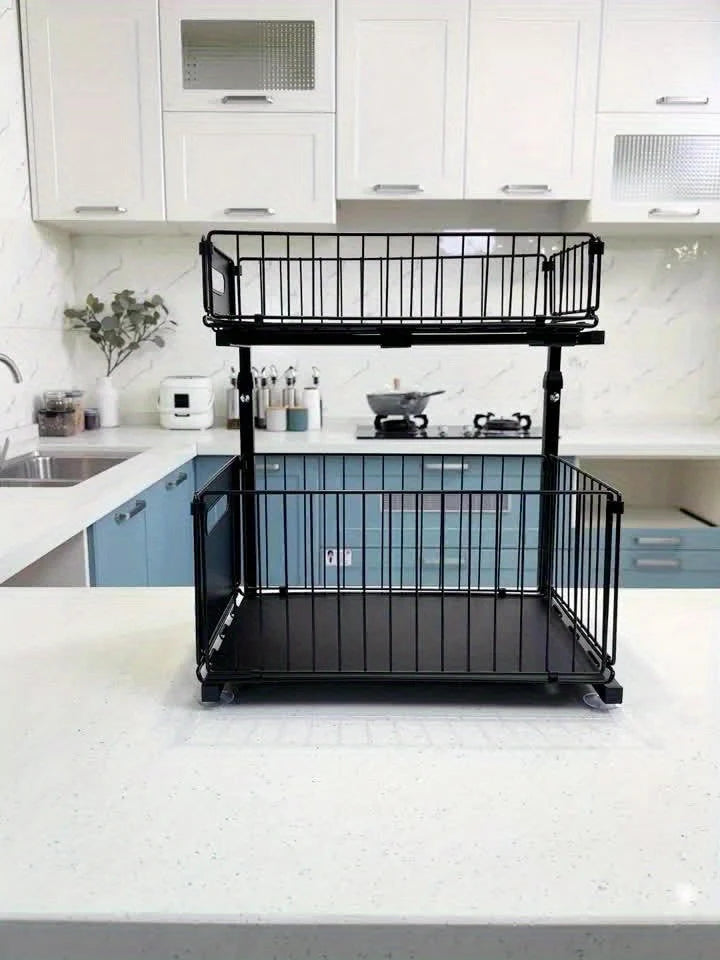 Cabinet Organizer Two-Tier Pull-Out Powder-Coated Carbon Steel