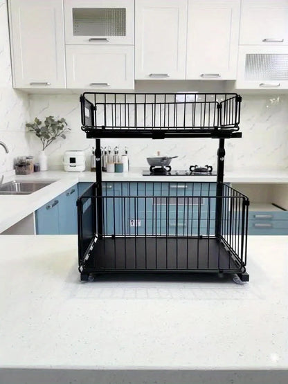 Cabinet Organizer Two-Tier Pull-Out Powder-Coated Carbon Steel