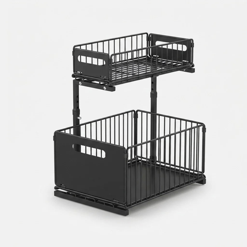 Cabinet Organizer Two-Tier Pull-Out Powder-Coated Carbon Steel