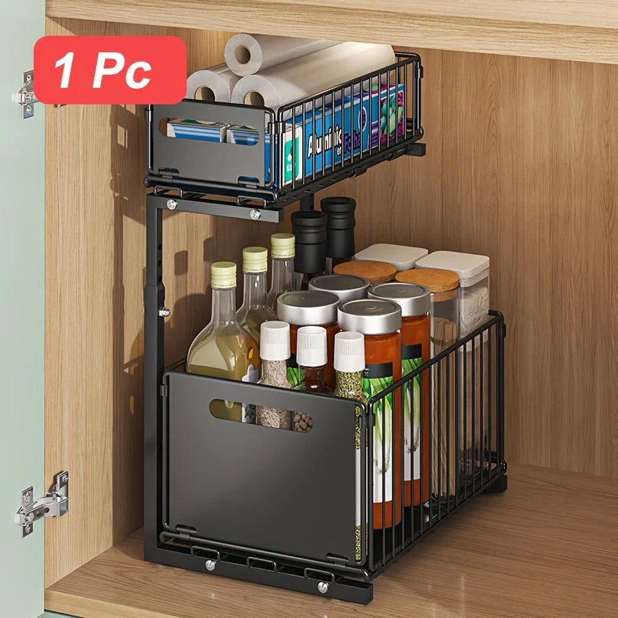 Cabinet Organizer Two-Tier Pull-Out Powder-Coated Carbon Steel