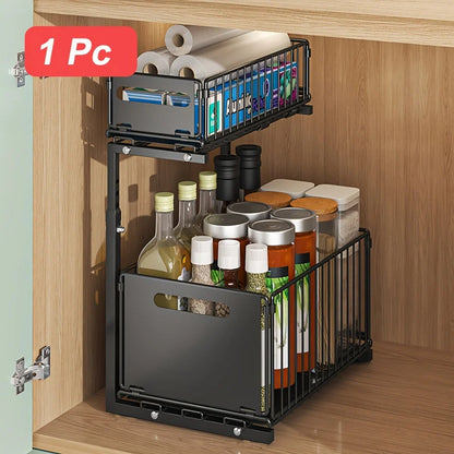 Cabinet Organizer Two-Tier Pull-Out Powder-Coated Carbon Steel