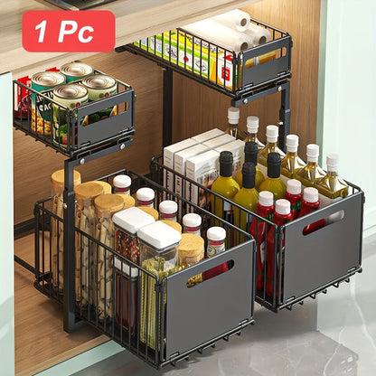 Cabinet Organizer Two-Tier Pull-Out Powder-Coated Carbon Steel