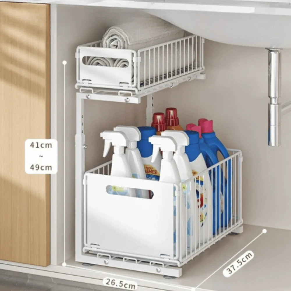 Cabinet Organizer Two-Tier Pull-Out Powder-Coated Carbon Steel