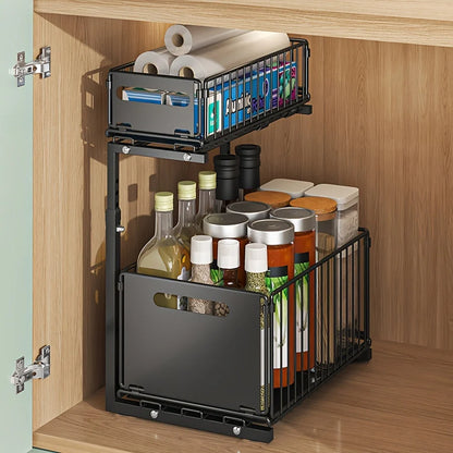 Cabinet Organizer Two-Tier Pull-Out Powder-Coated Carbon Steel