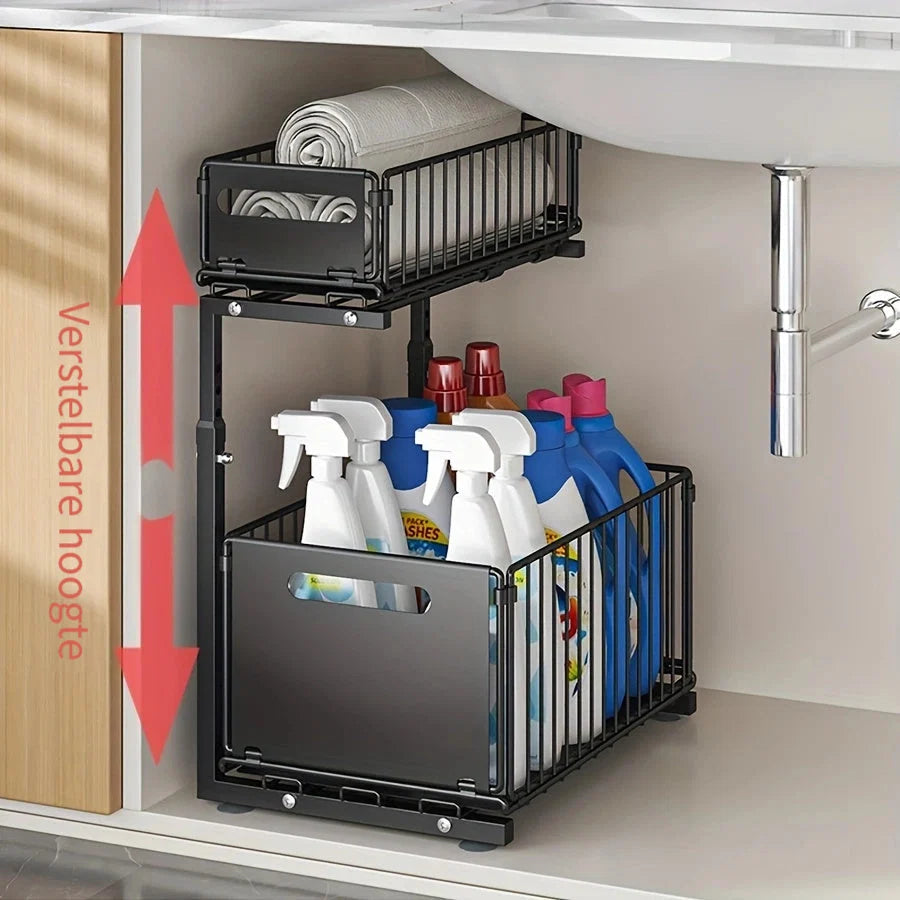 Cabinet Organizer Two-Tier Pull-Out Powder-Coated Carbon Steel