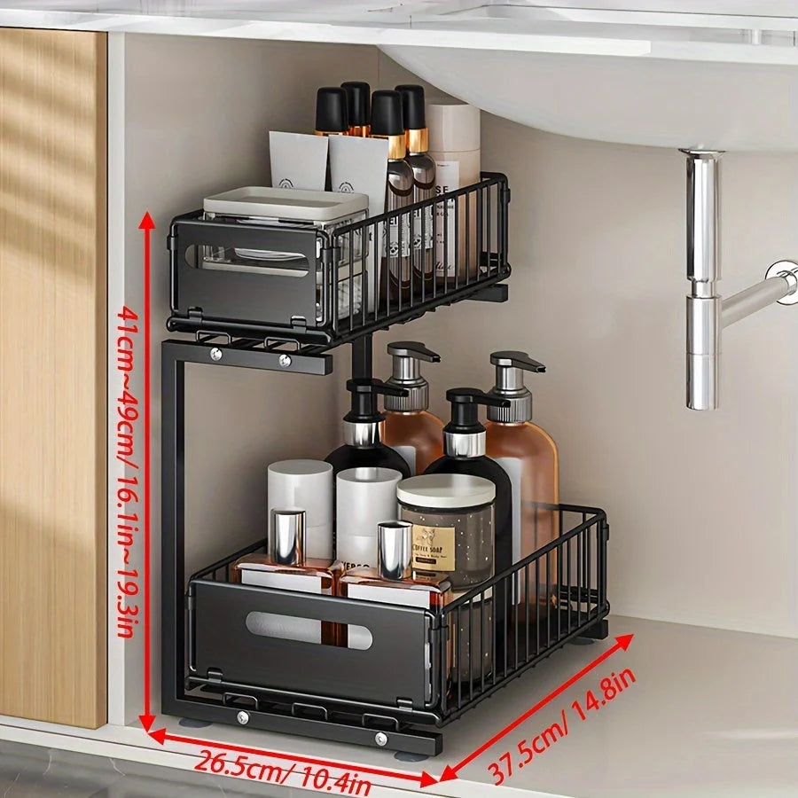 Cabinet Organizer Two-Tier Pull-Out Powder-Coated Carbon Steel