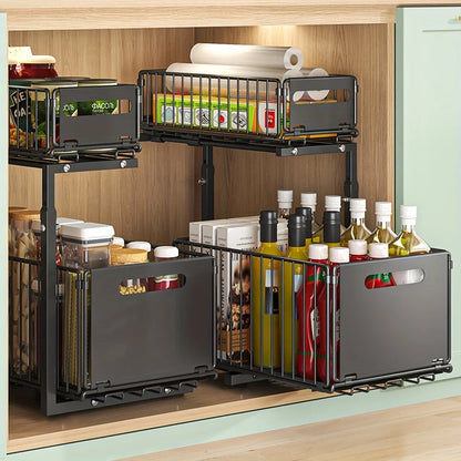 Cabinet Organizer Two-Tier Pull-Out Powder-Coated Carbon Steel
