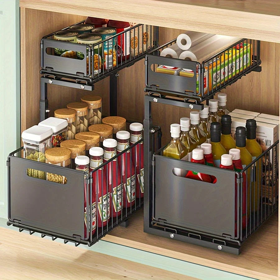 Cabinet Organizer Two-Tier Pull-Out Powder-Coated Carbon Steel