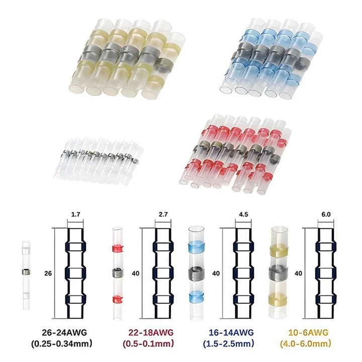 Cable Connectors Waterproof Heat-Shrink & Solder Ring 50-Piece