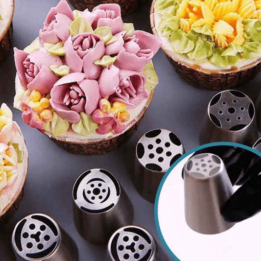 Cake Piping Tip Set 12 Stainless Steel Tulip Nozzles
