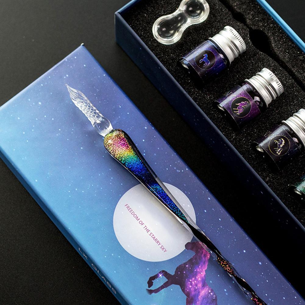 Calligraphy Dip Pen Mouth-Blown Crystal Glass Spiral Tip