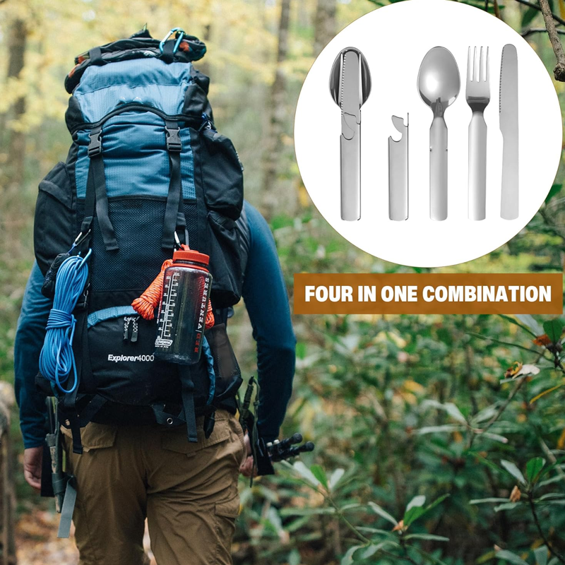 Camping Cutlery Set 4-in-1 Foldable Stainless Steel