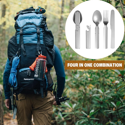 Camping Cutlery Set 4-in-1 Foldable Stainless Steel