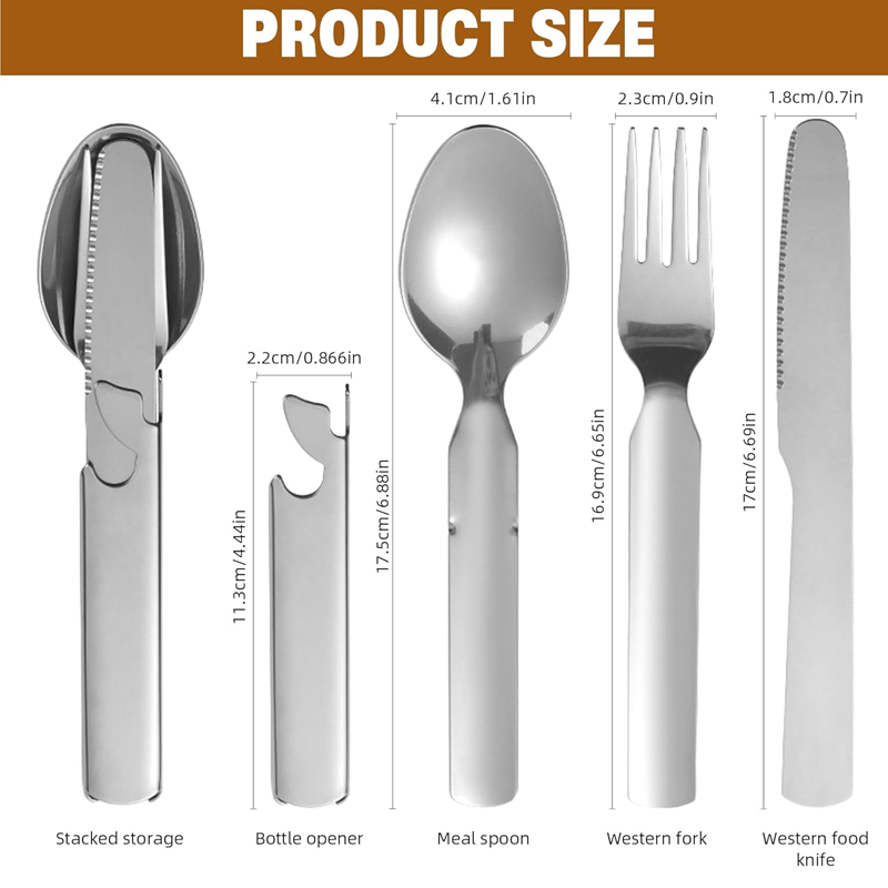 Camping Cutlery Set 4-in-1 Foldable Stainless Steel