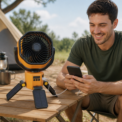 Camping Fan Solar Charging & Power Bank 30-Hour Runtime