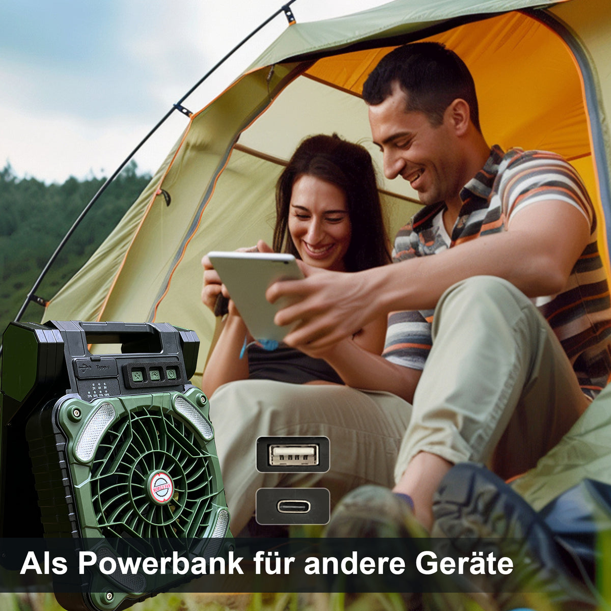 Camping Fan Solar-Powered 20,800 mAh Power Bank