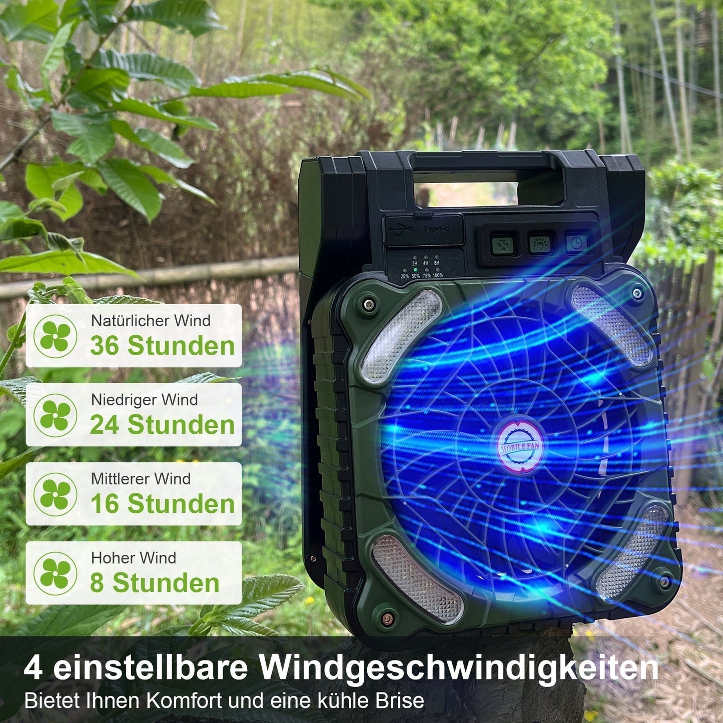 Camping Fan Solar-Powered 20,800 mAh Power Bank