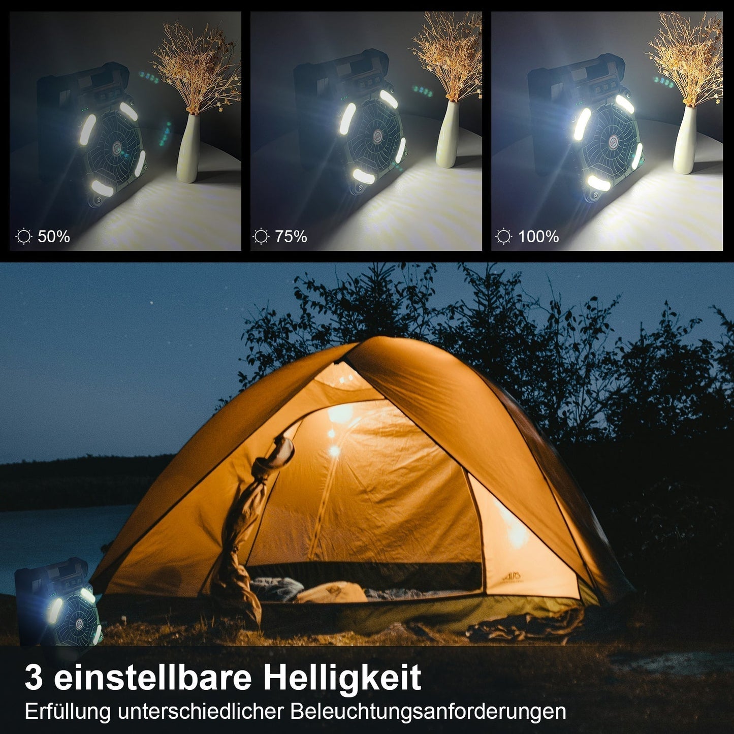 Camping Fan Solar-Powered 20,800 mAh Power Bank
