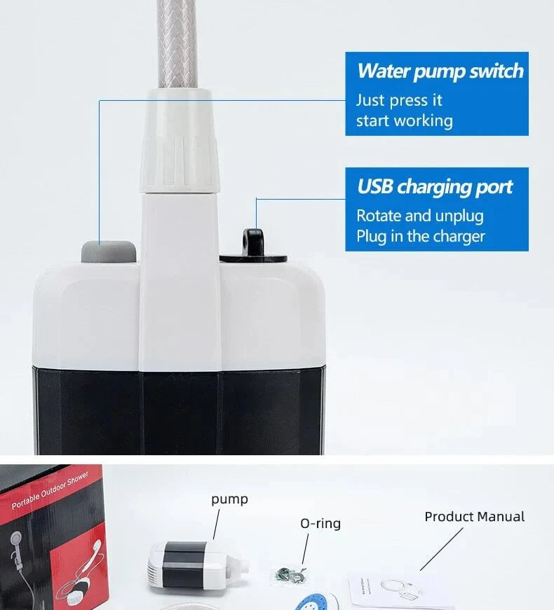 Camping Shower USB Rechargeable Foldable 5.3 Gallon