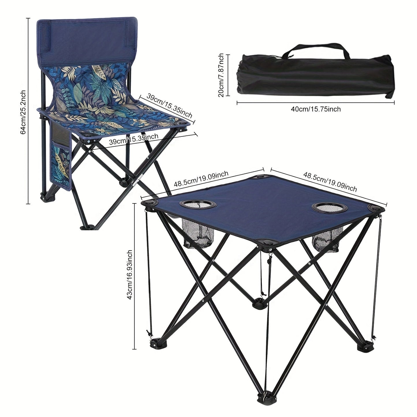 Camping Table & Chairs Foldable Waterproof Oxford Cup Holders
