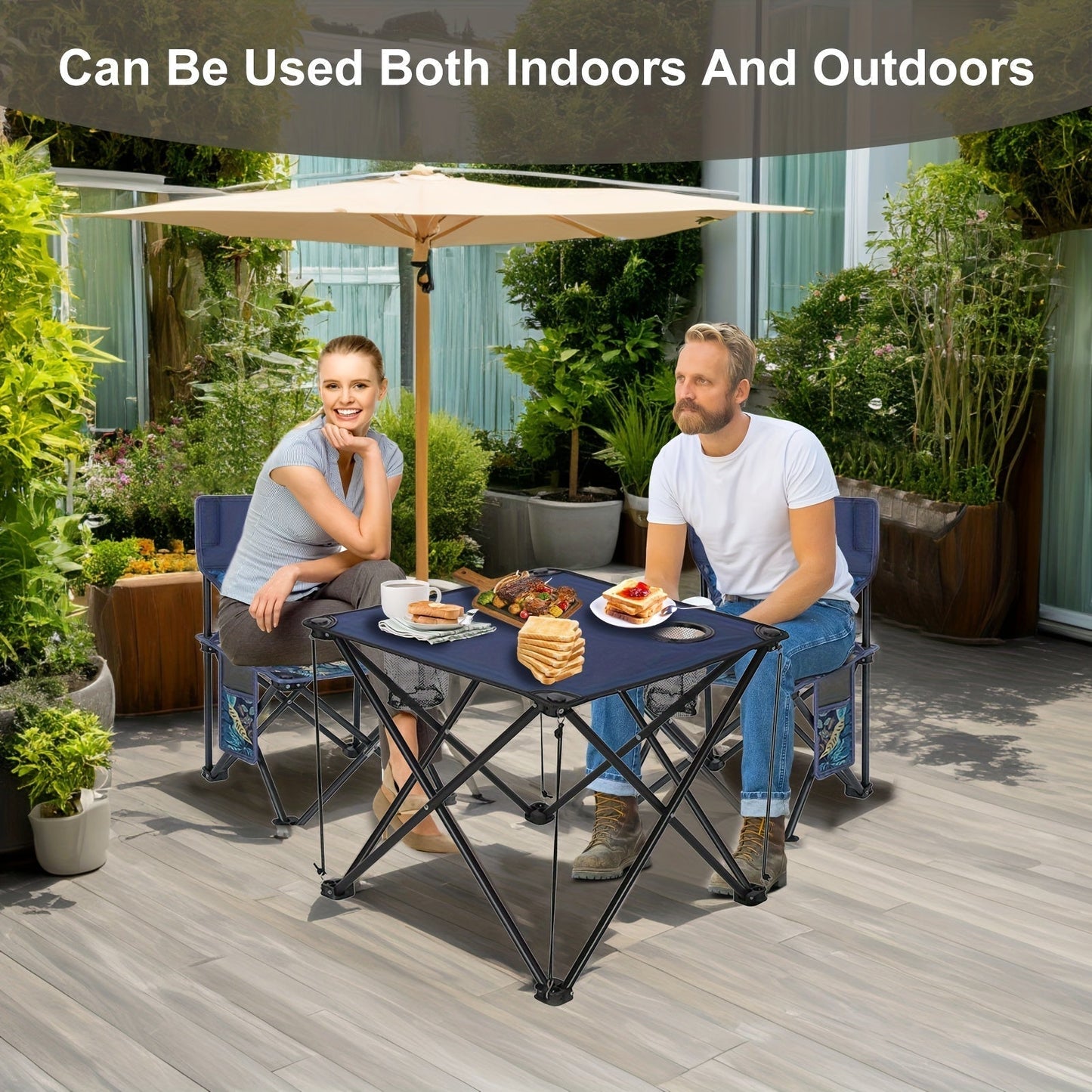 Camping Table & Chairs Foldable Waterproof Oxford Cup Holders