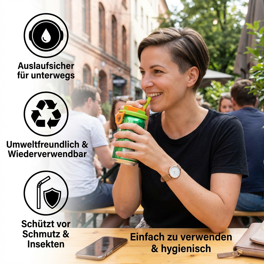 Can Cap Silicone Integrated Straw & Leak-Proof