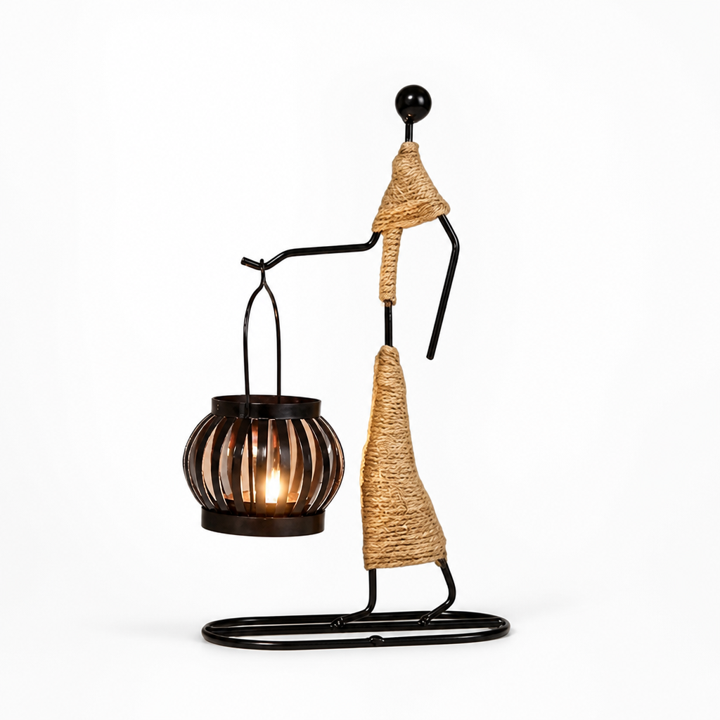 Candle Holder Handcrafted Metal Sisal Wrapped