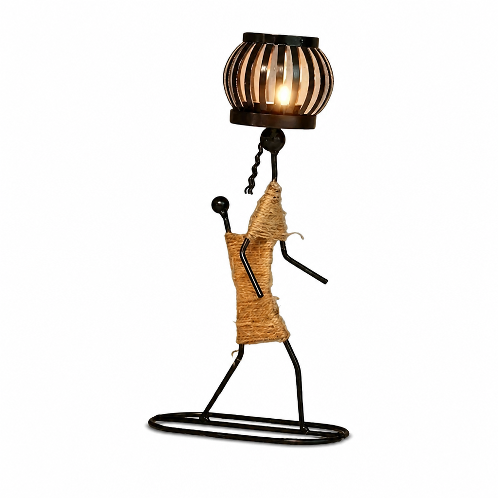 Candle Holder Handcrafted Metal Sisal Wrapped