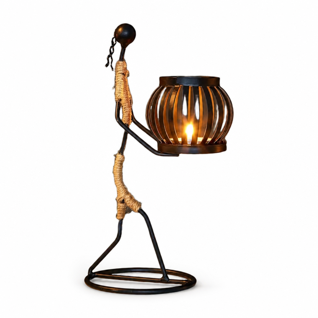 Candle Holder Handcrafted Metal Sisal Wrapped