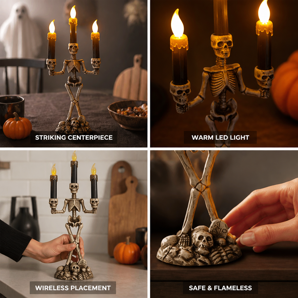 Candle Holder Skeleton 3-Candle Warm LED Battery-Operated