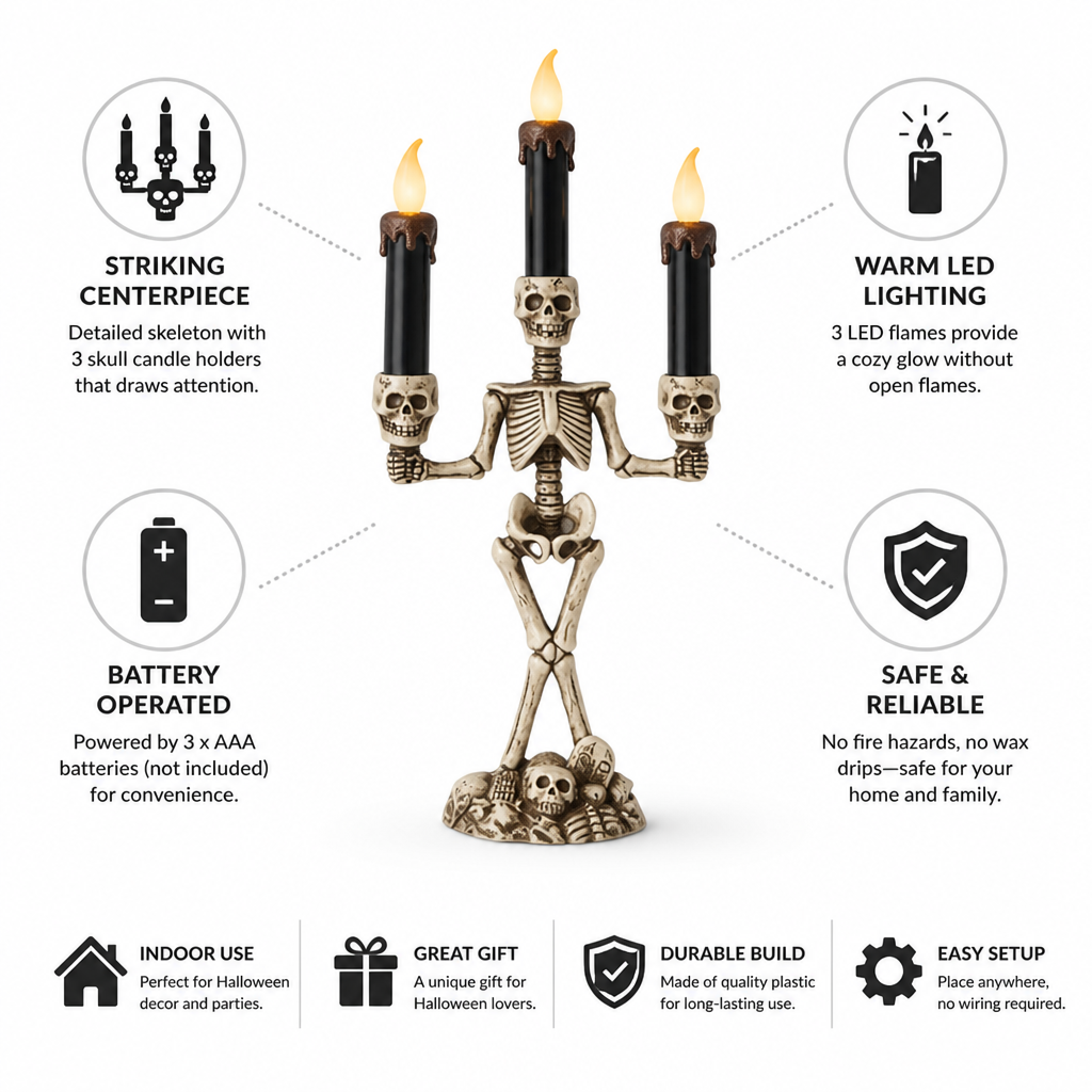 Candle Holder Skeleton 3-Candle Warm LED Battery-Operated