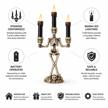 Candle Holder Skeleton 3-Candle Warm LED Battery-Operated
