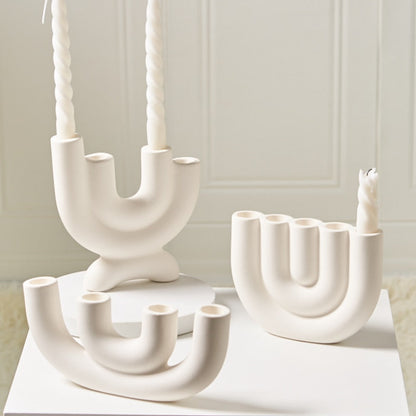 Candle Holder White Matte Ceramic U-Shaped