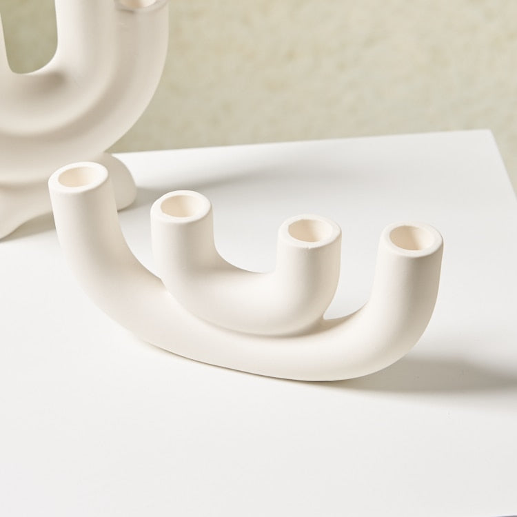 Candle Holder White Matte Ceramic U-Shaped