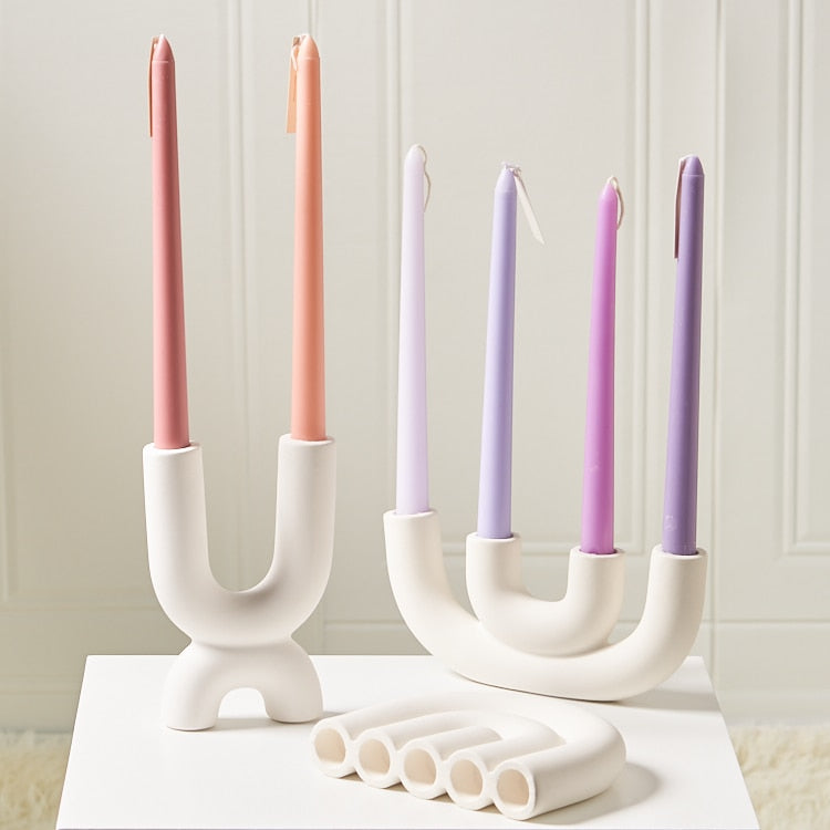 Candle Holder White Matte Ceramic U-Shaped