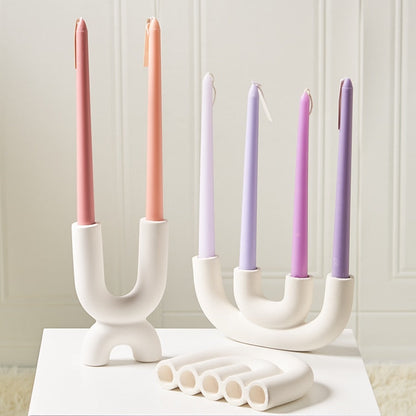 Candle Holder White Matte Ceramic U-Shaped