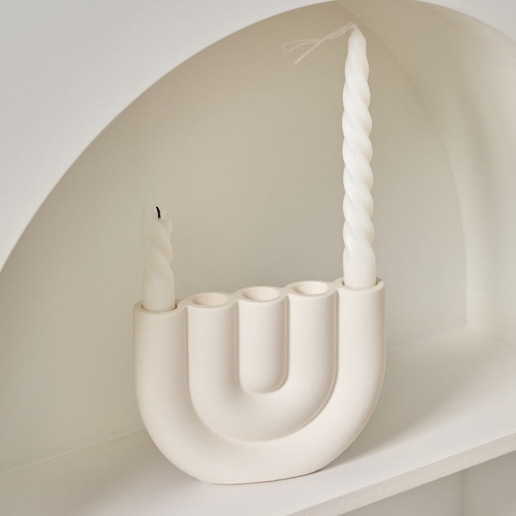 Candle Holder White Matte Ceramic U-Shaped