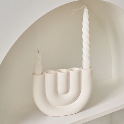 Candle Holder White Matte Ceramic U-Shaped
