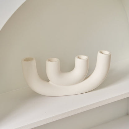 Candle Holder White Matte Ceramic U-Shaped