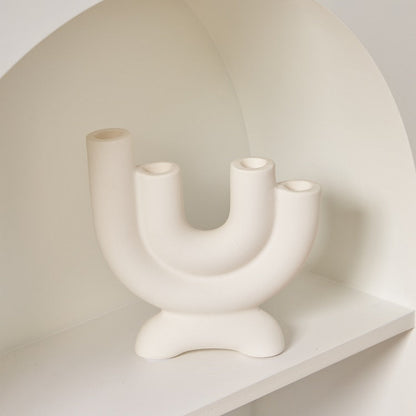 Candle Holder White Matte Ceramic U-Shaped
